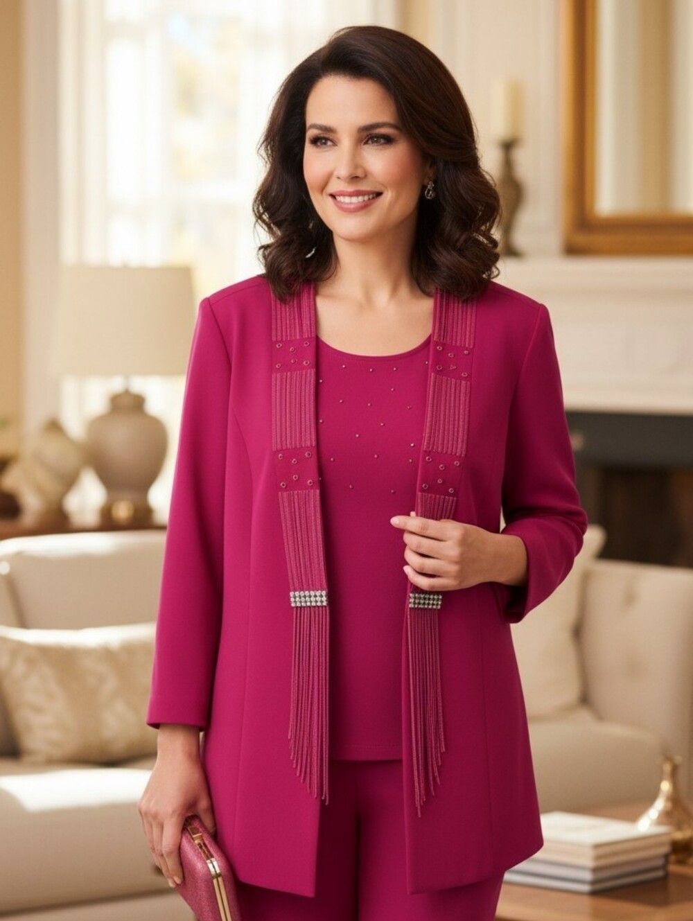 Studio B Royal Deep Pink Women's Blazer Sz 16 Rhinestones Dressy Formal Boho